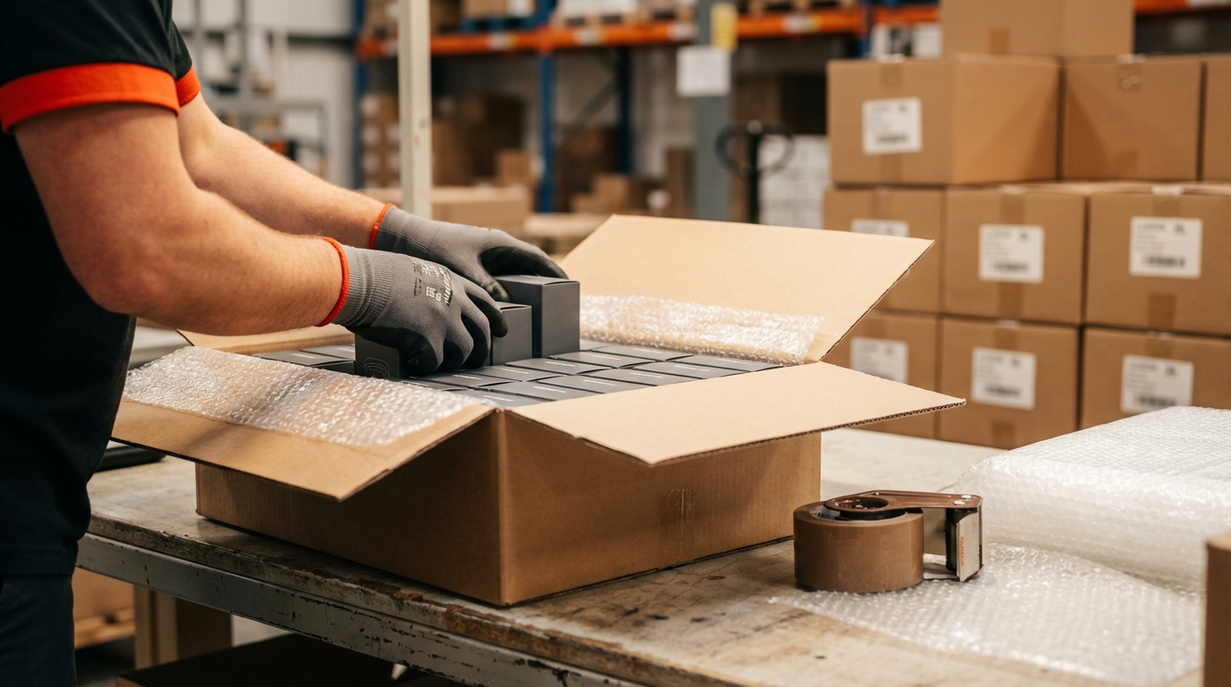 Упаковка оптовой партии товара на фабрике в Китае для отправки покупателю