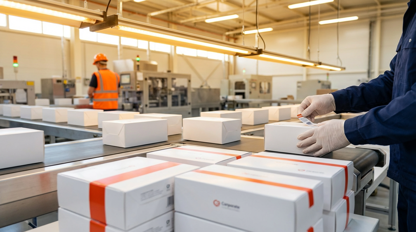 Производственная линия с брендированной упаковкой продукции на заводе OEM