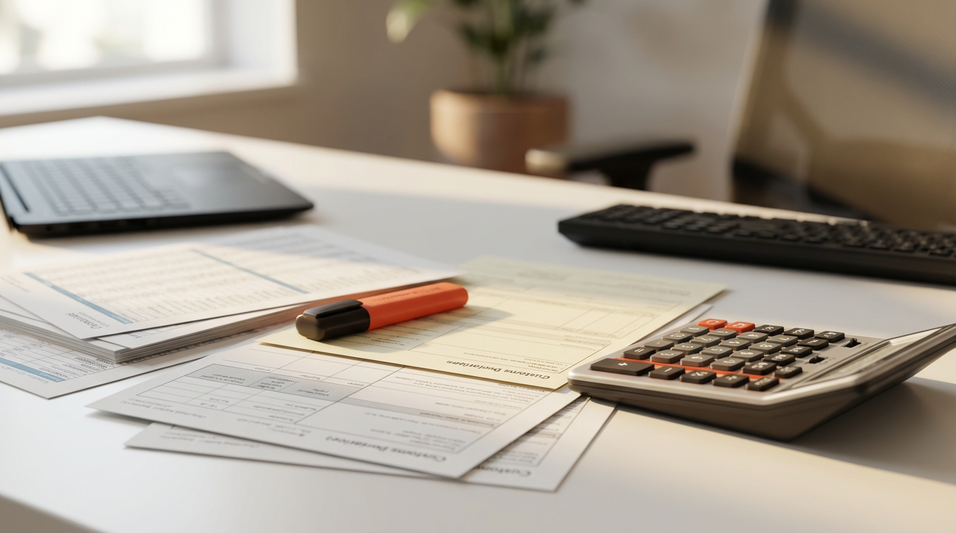 Калькулятор и документы на офисном столе для расчёта логистических затрат