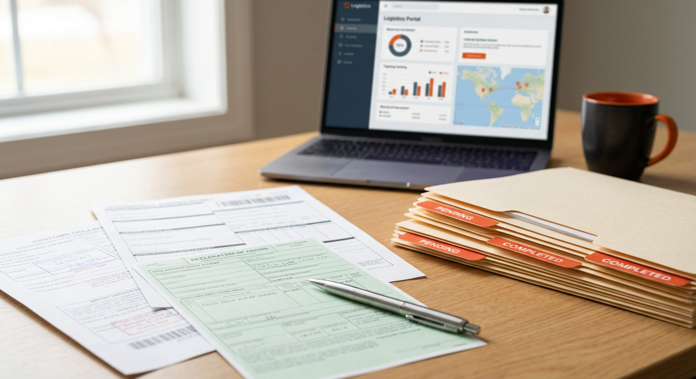 Таможенные документы и транспортные накладные для оформления импорта из Китая на рабочем столе