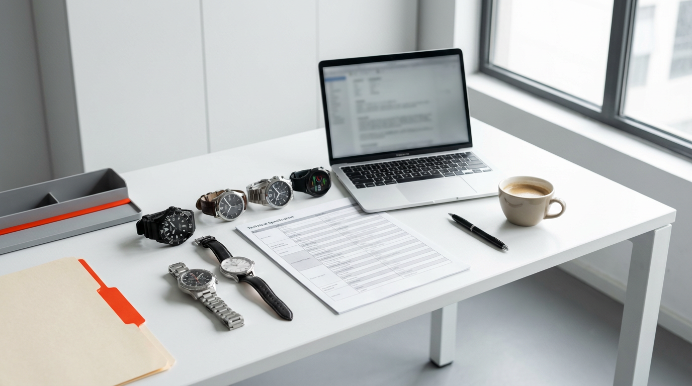 Сравнительная таблица китайских брендов часов разложена на офисном столе