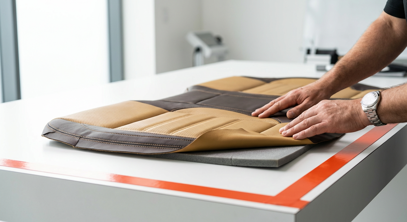 Премиум кожаные чехлы для автомобильных сидений из Китая на демонстрационном столе