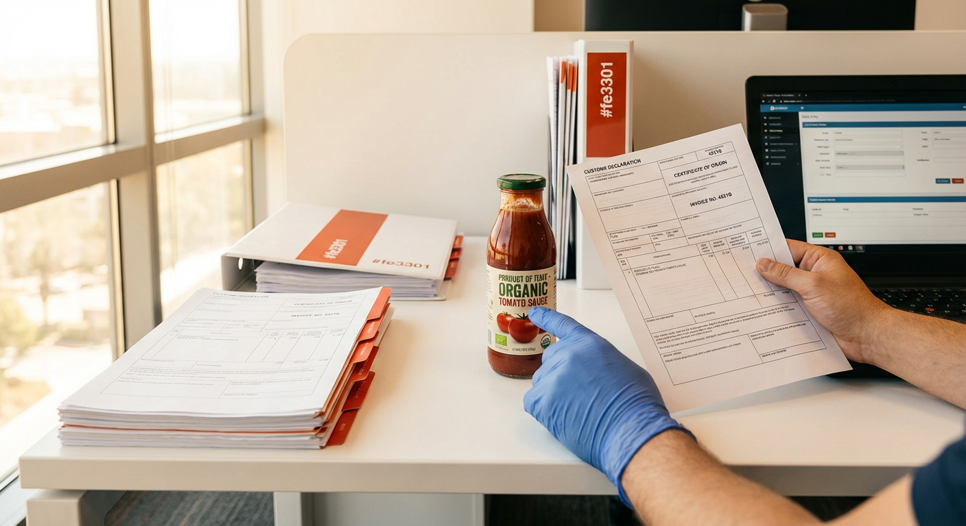 Проверка этикетки продукта и сопроводительных документов на таможенном посту