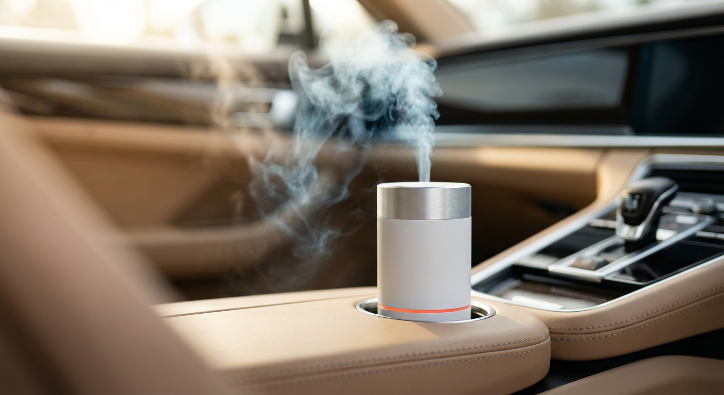 Ультразвуковой ароматизатор-диффузор в подстаканнике автомобиля с подсветкой и паром